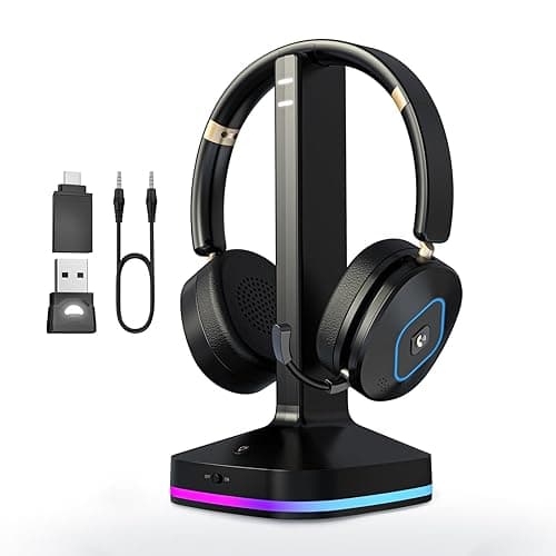 Earbay Kabelloses Headset mit Mikrofon für die Arbeit, V6.0 Bluetooth-Headset mit Geräuschunterdrückung und Stummschaltung, kabellose Kopfhörer mit RGB-Ladestation, Zuhause/Büro/PC/Callcenter/Laptop