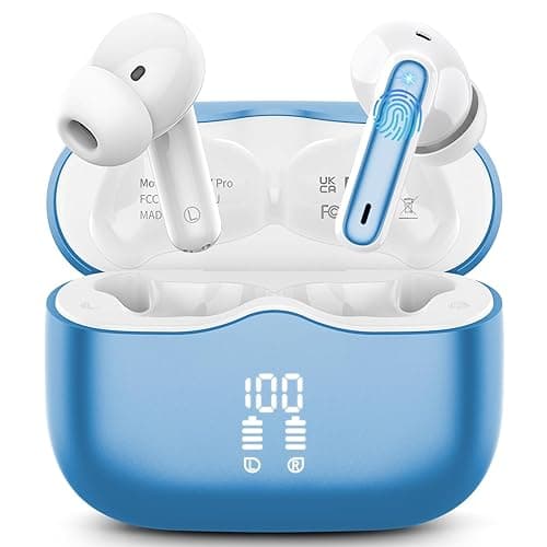 Bluetooth Kopfhörer, Kopfhörer Kabellos Bluetooth 5.3 In Ear Kopfhörer mit 4 ENC Mic, Kabellose Kopfhörer Tiefer Bass 40Std Wireless Earbuds Noise Cancelling, IP7 Wasserdicht, LED-Anzeige, Blauer See