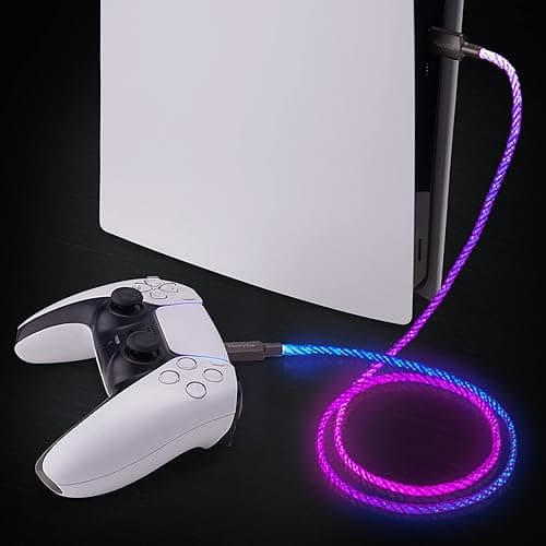 PlayVital 1M Beleuchtetes Ladekabel für PS5 Controller, USB Typ C Kabel für Gamepad, LED Leuchtdatenkabel für Xbox Core/Elite Series 2/Switch Pro Controlle