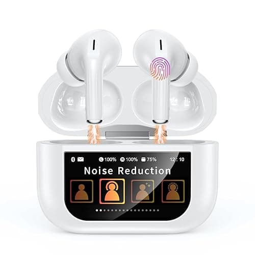 ZZU Kabellose Bluetooth Kopfhörer mit Smart Touchscreen, 48 Std. Laufzeit, Bluetooth 5.4 In-Ear Ohrhörer mit ANC & ENC Geräuschunterdrückung, 5 EQ-Modi, HiFi Stereo, IPX7 Wasserdicht Weiß
