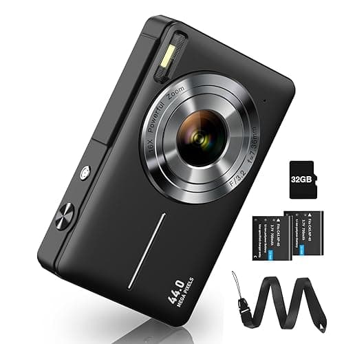 Digitalkamera Fotokamera FHD 1080P 44MP Fotoapparat mit 32G Karte 16X Digitalzoom Digital Kamera mit Batterie Tragbare Einfache Digitalkamera für Kinder Student Teenager Anfänger Senioren (Schwarz)