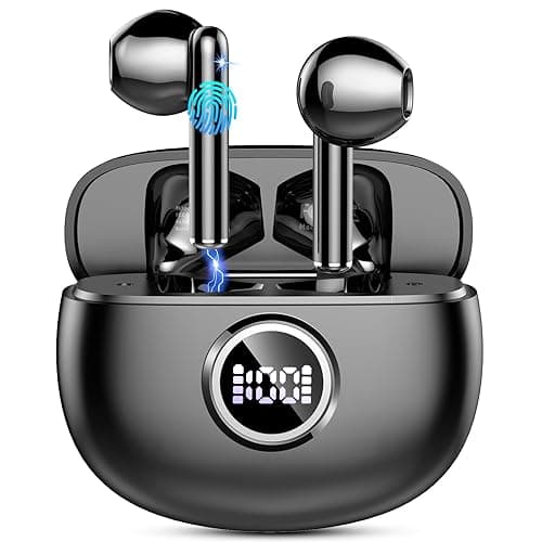 Bluetooth Kopfhörer, Kopfhörer Kabellos Bluetooth 5.3 mit HD Mic Stereo HiFi, In Ear Kopfhörer 40H Sport Kopfhörer LED Display, Kabellose Kopfhörer USB-C IP7 Wasserdicht USB-C für Android/iOS, Schwarz
