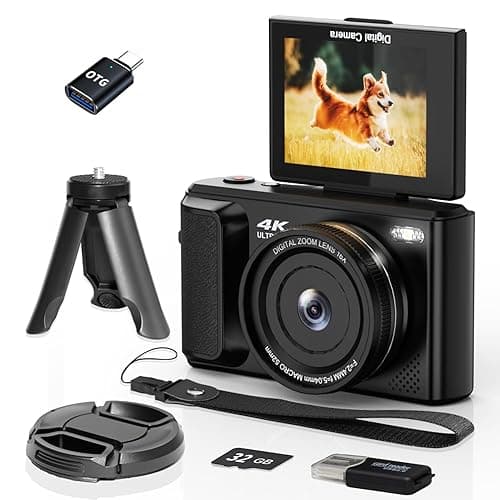 ARNNSSIEN 4K Digitalkamera mit 2,8" 180° Klappdisplay, Kompaktkamera mit 16X Zoom, Kamera Fotokamera, einfaches Trage-Design, 32GB Karte für Reisen, integrierter 1500mAh Akku für 2 Stunden Aufnahme,Y1