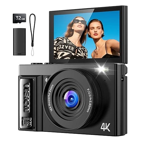 Digitalkamera 4K 64MP Kamera Fotokamera: Digital Kamera für Vlog - Digital Camera mit Autofokus - Vintage Fotokamera Kinder - Geschenke für Teenager Junge Mädchen 10-18 Jahre - 180° Klapp-Bildschirm