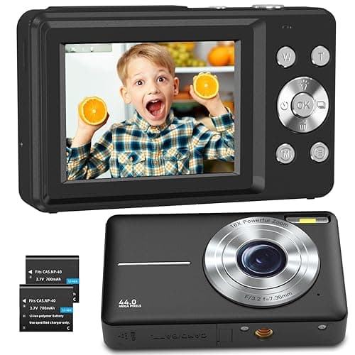 Digitalkamera Fotokamera FHD 1080P 44MP Fotoapparat, Vlogging Kamera Digital mit 2.4" LCD Wiederaufladbare 16X Digitalzoom, Tragbare Digitalkamera für Teenager, Kinder, Anfänger