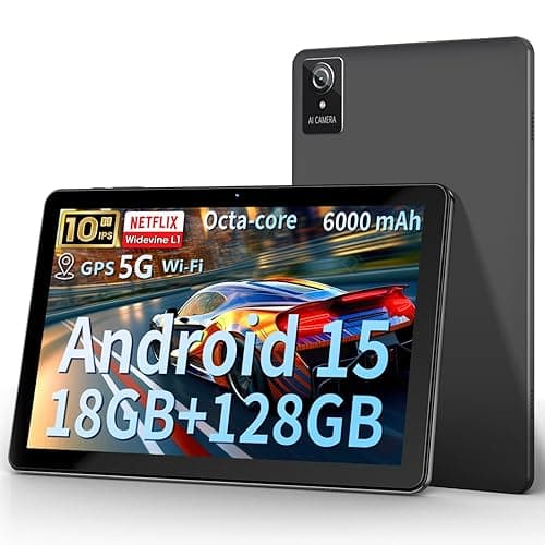 Tablet 25,4 cm, 2025 Android 15 neueste Tablets, 18 GB + 128 GB, 1 TB erweiterbar, Widevine L1 kompatibles Octa-Core-Tablet mit WiFi 6, 6000 mAh Akku, Dual-Kamera (5 MP + 8 MP)