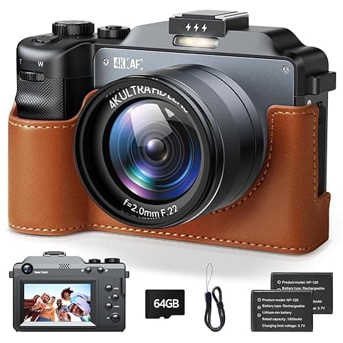 Digitalkamera 4K, 64MP Doppellinse 18X Autofokus Digitalzoom Fotokamera Kompaktkamera mit 64GB Karte, 3 Zoll LCD Screen Vlog Kamera Kompakte Fotoapparat, Digital Camera für Anfänger, Kinder