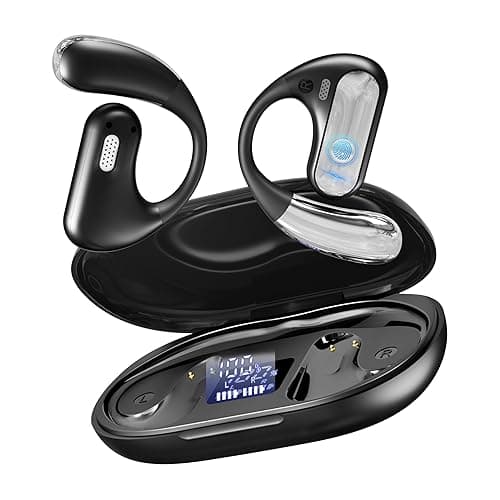 Open Ear Kopfhörer Bluetooth 5.4 HiFi Kopfhörer mit Flexiblem Ohrhaken 4 ENC Mic Intelligente Berührung Kabellos Ohrhörer 40 Std Spielzeit Doppel LED Ladebox Over Ear Kopfhörer für Sport, Running