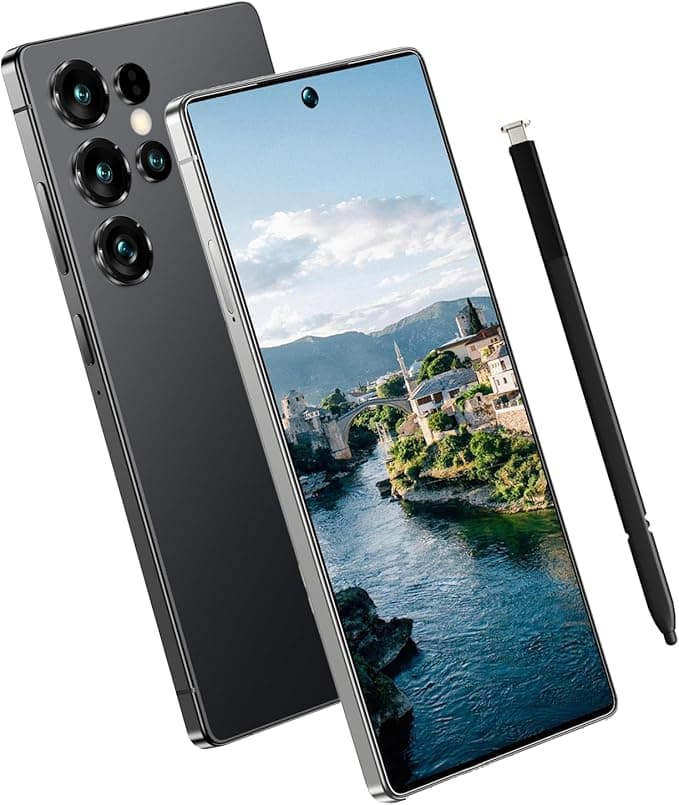 R24 Ultra Android Smartphone 8GB+256GB, 108MP Kamera, 7000mAh Akku, 10-Kern Prozessor, Unterdisplay-Fingerabdruck & Stylus（Black）