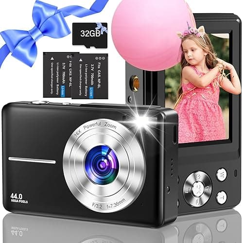 Digitalkamera, Nsoela Fotokamera Kompaktkamera mit 32GB Karte 44MP Fotoapparat 1080P HD Vlogging Kamera LCD-Bildschirm 16X Digitalzoom & 2 Batterien für Teenager,Anfänger (Schwarz)