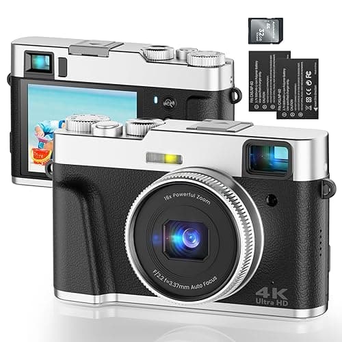 Digitalkamera 4K 48MP Autofokus Fotokamera mit Optischem Sucher, Vlogging Digital Kamera mit 32G SD-Karte 16X Zoom 2 Akkus Fotoapparat Kompaktkamera für Anfänger, Erwachsene, Jugendliche-Schwarz