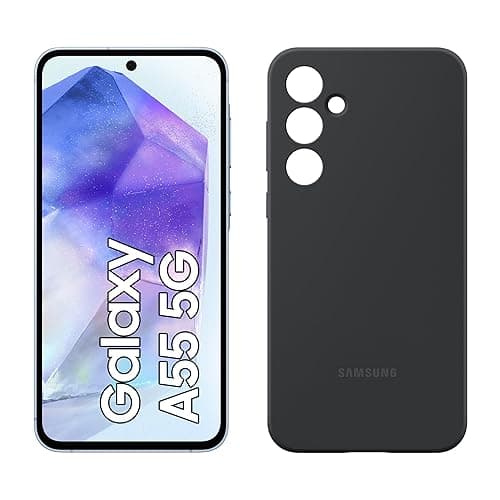 Samsung Galaxy A55 5G Smartphone, Android-Handy ohne Vertrag, 256 GB / 8 GB RAM, 2 Tage Akkulaufzeit, 50-MP-Kamera, Awesome Navy+Silicone Case, Black