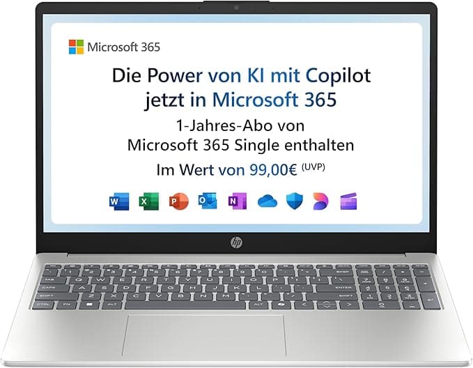HP Laptop | 15,6" FHD Display | Intel N100 | 4 GB DDR4 RAM | 128 GB UFS | Intel UHD Graphics | Microsoft 365 Single (1 Jahr) enthalten | Windows 11 Home im S-Modus | QWERTZ | Natural Silver