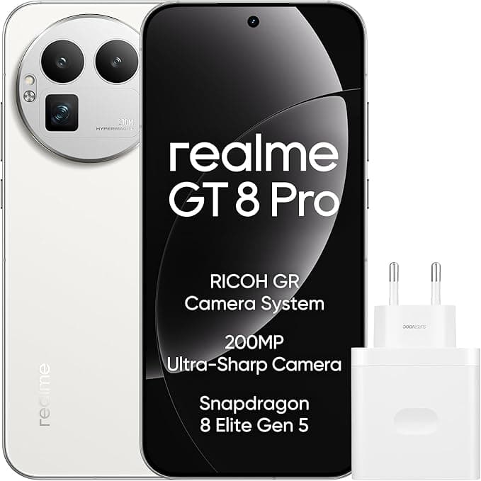 realme GT 8 Pro Smartphone 12GB+256GB, 200-MP-Teleobjektiv, Kamera mit RICOH GR-Technologie, Snapdragon 8 Elite Gen 5, 7000-mAh-Titan-Akku, 120 W Schnellladen + 50 W kabelloses Laden, Weiß