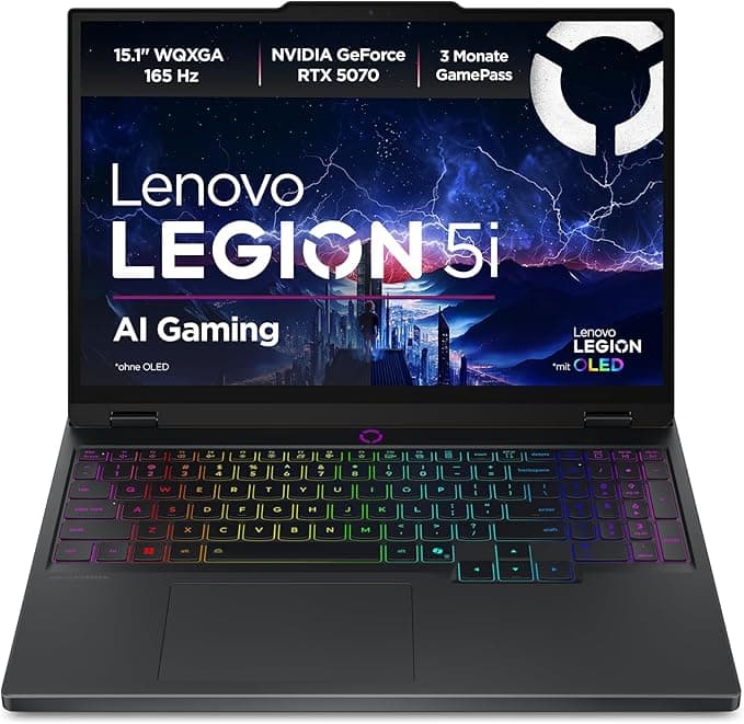 Lenovo Legion 5i Gaming AI Laptop | 15.1" WQXGA 165Hz OLED Display | NVIDIA GeForce RTX 5070 | Intel Core i7-13650HX | 32GB RAM | 1TB SSD | Win11 | QWERTZ | Eclipse Black | 3 Monate GamePass