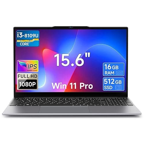 BMAX Laptop 15,6" FHD IPS Display, Core i3-8109U up to 3.6 GHz Win 11 Pro Notebook, 16 GB RAM 512 GB SSD, 5G WiFi, USB 3.0, HDMl, Laptop für Studenten und Büro, Deutsche Tastaturschutzfolie