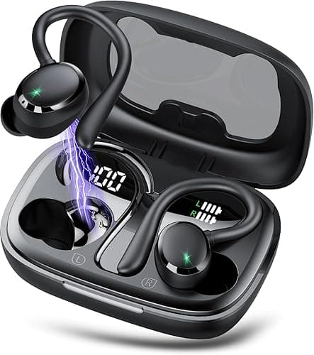 Bluetooth Kopfhörer Sport, Kopfhörer Kabellos Bluetooth 5.3 mit HD Mic, In Ear Kopfhörer mit 4 ENC Klarer Mic,72 Std Kabellose Kopfhörer mit Tiefer Bass,IPX7 Wasserdicht Ohrhörer mit Ohrhaken(Schwarz)
