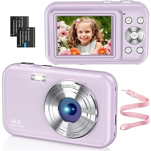 Digitalkamera FHD 1080P 44MP Fotokamera Ultra dünn Fotoapparat Digitalkamera mit Batteries Einfache und Tragbare Digital Kamera für Kinder/Jungen/Mädchen/Studenten/Anfänger/Senioren(Lila)