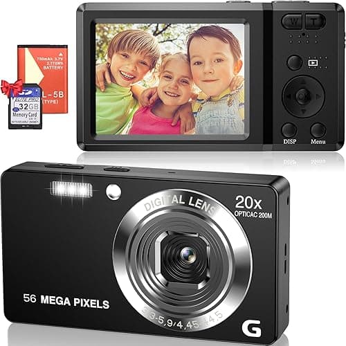 Digitalkamera 56MP 4K FHD Fotoapparat 20X Digitalzoom Fotokamera 2,7" LCD Tragbare Kompaktkamera, Autofokus Wiederaufladbare Kamera Digital mit 32GB Karte für Kinder Teenager Anfänger Geschenk