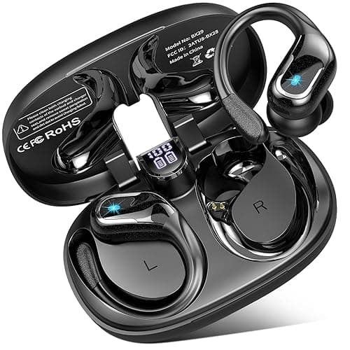 Bluetooth 5.4 Kopfhörer Sport, 2026 Kopfhörer Kabellos Bluetooth 4 HD ENC Mic, 75Std Wireless Earbuds HiFi Immersive Sound, IPX8 Wasserdicht In Ear Ohrhörer für iOS Android, Dual LED Comfort Ohrhaken