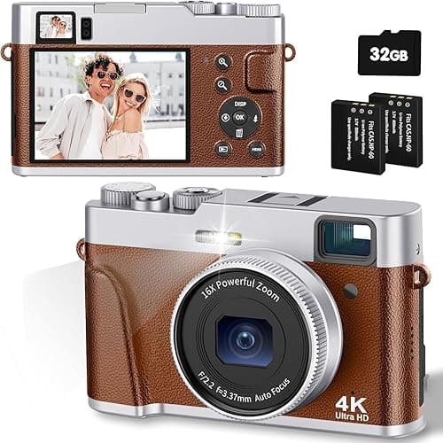 CAMKORY Digitalkamera 4K Fotokamera 48MP mit 32G Karte Autofokus Optischer Sucher Kamera Fotokamera Fotoapparat Kompaktkamera mit 2 Akku Digitalkamera, Kinderkamera, kompakte Reisekamera