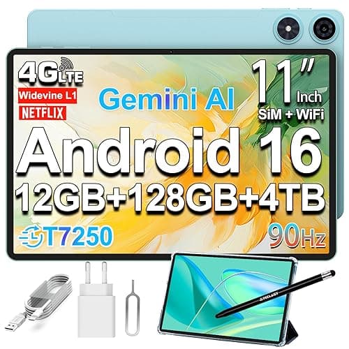TECLAST P50 Android 16 Tablet 11 Zoll Gemini AI, 90Hz Display, T7250 Octa Core Gaming, 4G LTE Dual SIM + 5G WLAN, Tablets mit Stift + Hülle, 12GB RAM+128GB ROM(5TB TF), Widevine L1/7000mAh/GMS/GPS/OTG