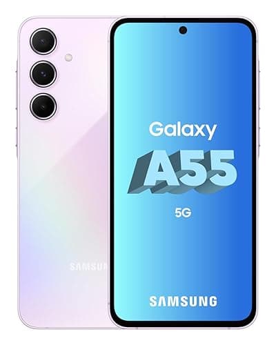 Samsung Galaxy A55 5G Smartphone Dual-SIM RAM 8 GB Interner Speicher 128 GB microSD slot OLED-Display 6.6" 2340 x 1080 Pixel (120 Hz) Triple-Kamera 50 MP 12 MP 5 MP front camera 32 MP awesome lilac