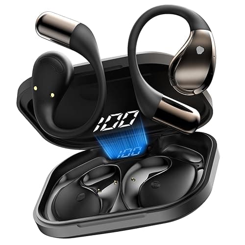 Open Ear Kopfhörer Bluetooth 6.0 mit HD Mic, 2025 Kopfhörer Kabellos Bluetooth HiFi Stereo mit Ohrhaken, 40H Spielzeit, Bluetooth Kopfhörer mit LED-Anzeige, IP7 Wasserdicht Ohrhörer für Sport, Schwarz