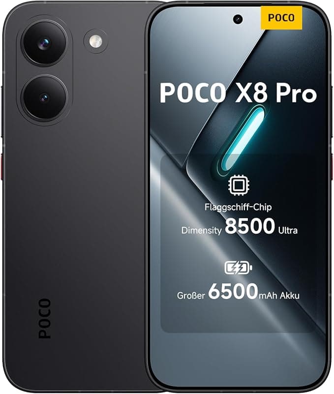 XIAOMI Poco X8 Pro Smartphone 12GB+512GB, Dimensity 8500-Ultra Prozessor, 6500mAh Akku, Ultra-helles AMOLED Display, 50MP Sony IMX882 Hauptkamera mit OIS, Schwarz, 3 Jahre Garantie