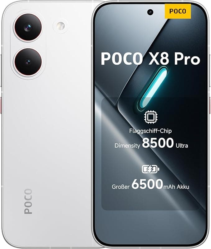 XIAOMI Poco X8 Pro Smartphone 8GB+256GB, Dimensity 8500-Ultra Prozessor, 6500mAh Akku, Ultra-helles AMOLED Display, 50MP Sony IMX882 Hauptkamera mit OIS, Weiß, 3 Jahre Garantie