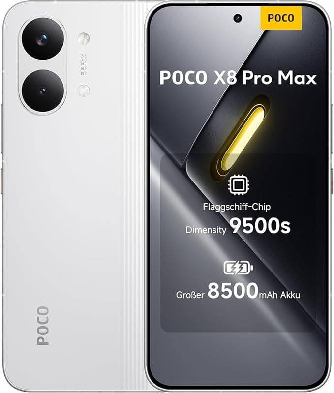 XIAOMI Poco X8 Pro Max Smartphone 12GB+256GB, Dimensity 9500s Prozessor, 8500mAh Akku, Ultra-helles AMOLED-Display, 50MP Light Fusion 600 Hauptkamera mit OIS, Weiß, 3 Jahre Garantie