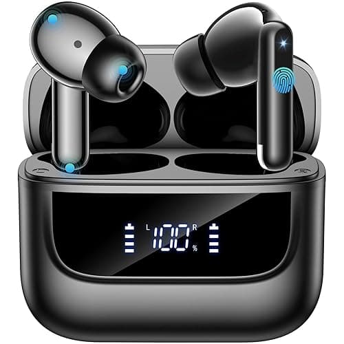Bluetooth Kopfhörer in Ear, 6 Mikrofone ENC Noise Cancelling für Klarere Anrufe, Kopfhörer Kabellos Bluetooth 5.4 HiFi Tiefer Bass, USB C Kopfhörer, 48Std, LED, IPX7 Wasserdicht Sport Ohrhörer Schwarz