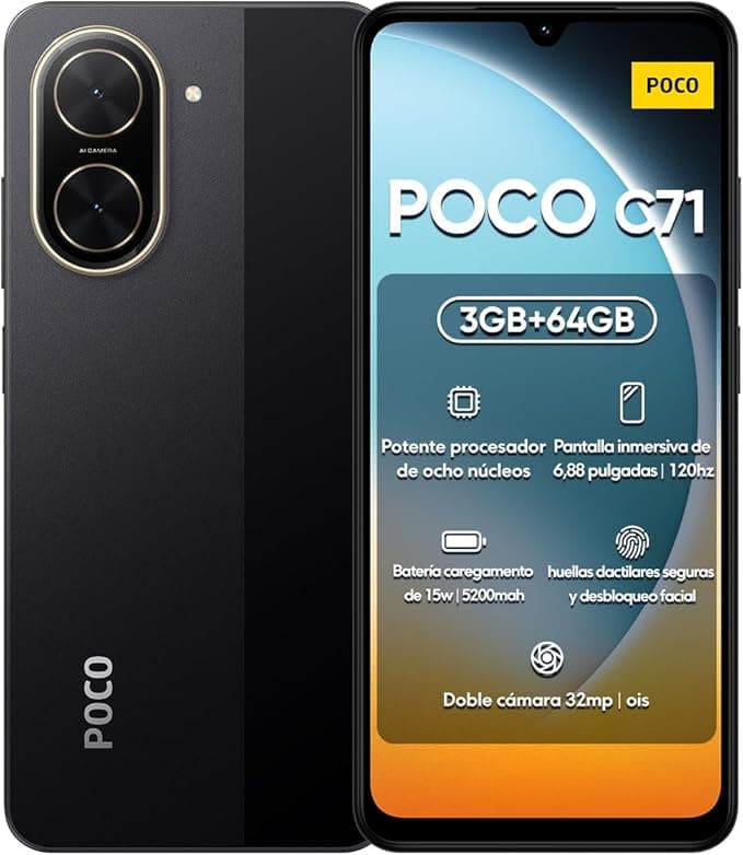 Xiaomi POCO C71 Handy 3 + 64 GB/4 + 128 GB, entsperrt, 6,88 Zoll HD+ Display, Dual-Kamera 32 MP + 8 MP, Schwarz/Blau/Gold (Schwarz, 3 + 64 GB)