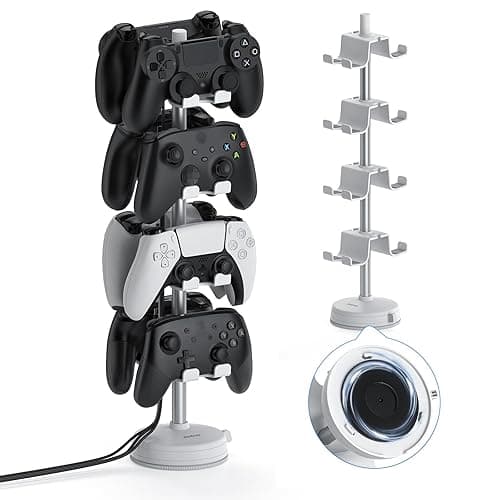 Controller Halter 4 Ebenen für 8 PS5 PS4 Nintendo Switch Xbox Gaming Controller, Weiß Kopfhörer Ständer Controller Halterung mit Saugnapfbasis Game Headset Ständer Spiele Organizer Schreibtisch