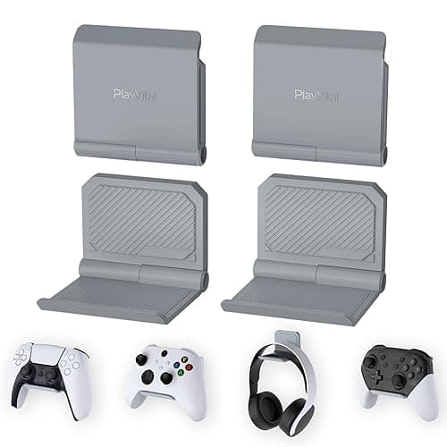 playvital FOLD Wandhalterung Controller für PS5/4,Gaming Kopfhörer Ständer,Faltbarer Wandständer für Xbox Series X/S,Switch Pro,Halter für Xbox Wireless Headset, für Pulse 3D Headset-Grau(4 Stück)