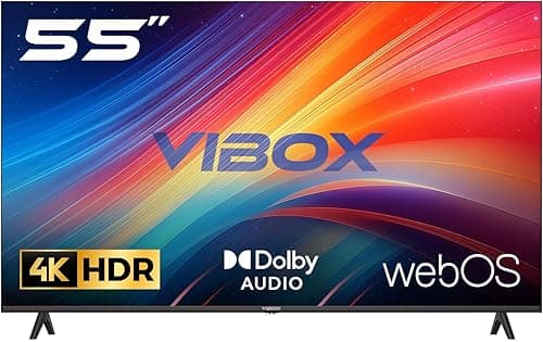 Vibox 55-Zoll 4K LED Smart TV | WebOS | 3X HDMI, 2X USB | Wandmontage kompatibel | Gestenfernbedienung mit Streaming-Steuerung