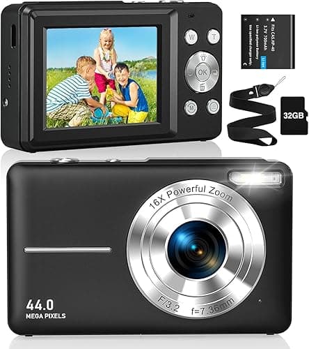 Digitalkamera Fotoapparat 1080P 44MP Fotokamera mit 16X Digitalzoom Tragbare Kompaktkamera Vlogging Digitalkamera für Kinder Teenager Anfänger