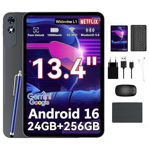 T60 Pro Tablet 13,4 Zoll Android 15 Tablet, 120Hz Display, 24GB RAM + 256GB ROM (2TB TF), 10,000mAh Akku, Gaming Tablet, Widevine L1, 5G WiFi, 18W Schnellladung, inkl. Tastatur und Stift.