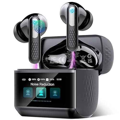Bluetooth Kopfhörer mit Touchscreen, In Ear Kopfhörer Kabellos Bluetooth 5.4 mit ANC/ENC Mic mit Geräuschunterdrückung, 48H HiFi Stereo Ohrhörer mit 5 EQ-Modi, IP7 Wasserdicht, Schwarz