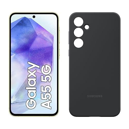 Samsung Galaxy A55 5G Smartphone, Android-Handy ohne Vertrag, 128 GB - 8 GB RAM, 2 Tage Akkulaufzeit, 50-MP-Kamera, Awesome Lemon+Silicone Case, Black