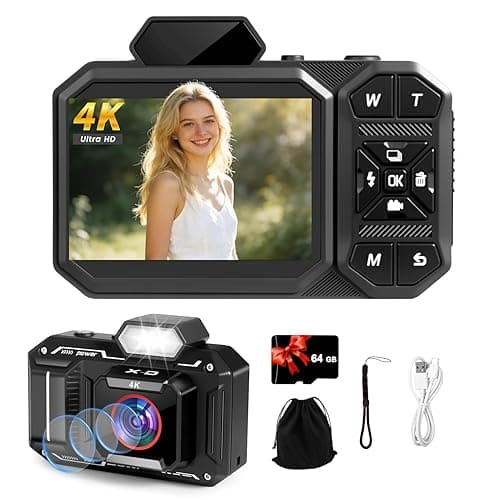 Digitalkamera, Bextgoo 4K Vlog Kamera mit 64GB Karte, 48MP Autofokus Kompaktkamera für Fotografie, 12X Zoom Digital Camera, Blitz & Anti-Shake, Kamera Fotokamera für Anfänger und Teenager
