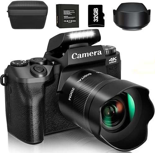 Digitalkamera 4K 64MP Fotokamera mit 4.0" Touchscreen, 16X Digitalzoom Kompaktkamera Mit für Anfänger mit WiFi, mit Kameratasche, Haube, 32GB TF-Karte