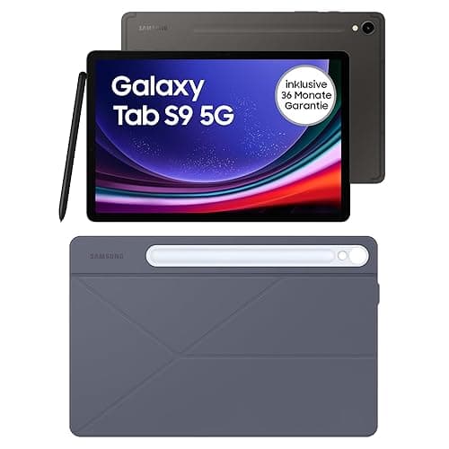 Samsung Galaxy Tab S9 AI-Android-Tablet, 5G, 128 GB / 8 GB RAM, MicroSD-Kartenslot, Inkl. S Pen, Simlockfrei ohne Vertrag, Graphit+Smart Book Cover, Blue