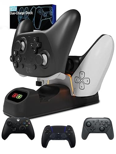 Controller-Ladestation für PlayStation 5 DualSense, Nintendo Switch Pro & Switch 2, Xbox Series X|S, Amazon Luna Google Stadia Dual-USB-C-Ladegerät Orzly Design – Tolles Geschenk für Gamer