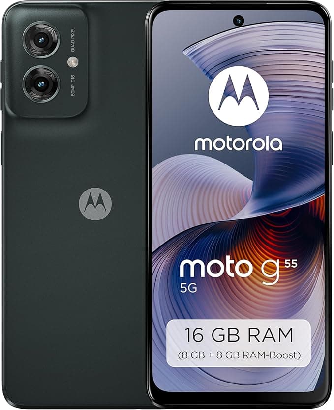 Motorola Moto g55 5G Smartphone (kratzfestes 6,49"-FHD+-Display, 50-MP-Kamera, 8/256 GB, wasserabweisendes Design, 5000 mAh, Android 14) Forest Grey, inkl. Schutzcover
